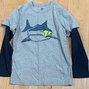 Tea Collection Grey Layered-Look Long Sleeve Tee with Shark Graphic sz 10